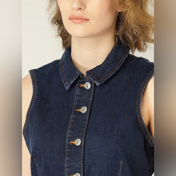 MNG | Navy Blue Denim Sleeveless Dress - Picture 4 of 10